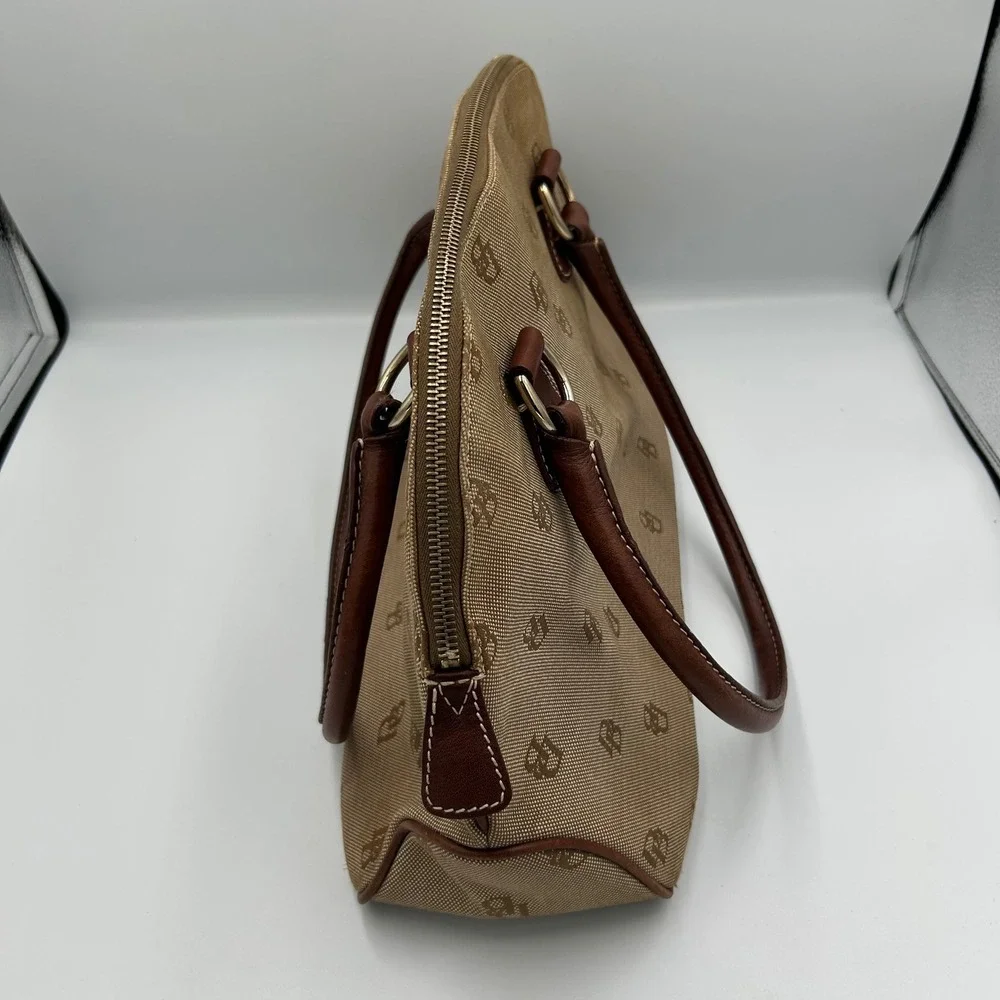 Dooney & Bourke Satchel Women Medium Tan Monogram Canvas Leather Trim Dome Bag